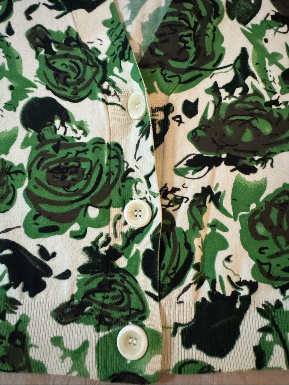 Harolds Green Rose Print 3 Button Cardigan Size XS Cotton Blend with Stretch - Picture 3 of 9